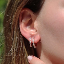 Zirkon Taşlı Rose Gold Kaplama Gümüş Halka Küpe Gümüş