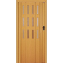 3 Sıra Camlı Akordeon Kapı, Meşe Ahşap Desenli, 87x215 Cm