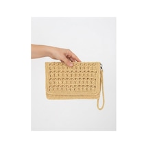 Myzumax El Örmesi Kadın Kağıt İp Portföy Çanta - 2 Bölmeli Mıknatıslı Bilek Askılı Bohem Clutch Sarı