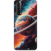 Huawei P Smart 2021 Uyumlu Gezegenler Arasında Renkler Desenli Silikon Kılıf Çok Renkli