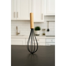 Bambu Saplı Çırpma Teli Mutfak Silikon Çırpıcı Yemek Hazırlık Çırpma Aleti Siyah 24 Cm Silikon Diğer