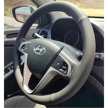 Dikişli Direksiyon Kılıfı Siyah Deri Noktalı Deri Siyah Dikişli Hyundai Accent Blue İçin Renkli