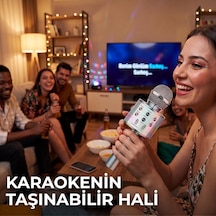 Concord Kablosuz Karaoke Mikrofonu - 6w Güçlü Çift Hoparlörlü, Eko Ve Ses Ayarlı, Bluetooth, Usb, Tf Kart Ve Aux Girişli, Taşınabilir Mini Ses Bombası Eğlence Mikrofonu Gümüş
