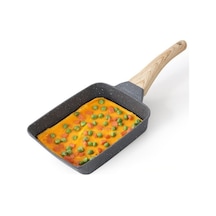 Novahub Ahşap Saplı Alüminyum Yeşil Omlet Tavası - Çok Amaçlı Pratik Tava Siyah Siyah