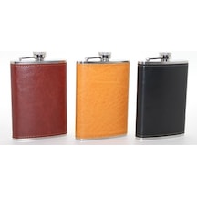 Paslanmaz Çelik Tekli 9 Oz Derili Matara Çok Renkli