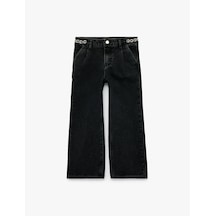 Koton Pamuklu Zincir Detaylı Geniş Paça Denim Pantolon Siyah 7wkg40018ad