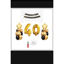 40 Yaş - Altın Gold Folyo Balon Parti Seti + Balon Pompası