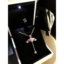 Vog Swarovski Model Kanatlı Pembe Kalp Hareketli Tasarım 925 Gümüş Sevgiliye,eşe Hediye Kolye Rose