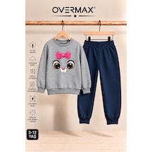 Overmax Kız Çocuk Kapüşonsuz Kitten Face Baskılı Eşofman Takımı- 3-12 Yaş Gri Üst-lacivert Alt - 922518723 Gri Üst-lacivert Alt