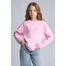 Defacto Kız Çocuk Oversize Geniş Kalıp Bisiklet Yaka Taşlı Sweatshirt G2463a825wnpn205 Pembe-pn205