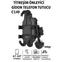 Titreşim Önleyici Gidon Telefon Tutucu Dayanıklı Abs Paslanmaz Çelik Yapı 4.7-6.9" Uyumlu Mat Siyah