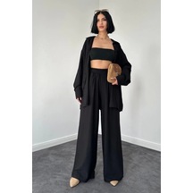 Siyah Alice Gömlek Ve Bol Kesim Pantolon Takım Siyah