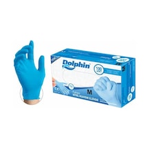 Dolphin Tek Kullanımlık Lateks Mavi Pudrasız Nitril Muayne Eldiveni Medium Orta Boy 100'lü Paket