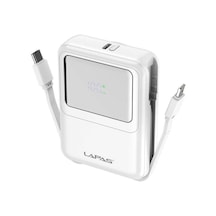 10000 Mah Kablosuz Powerbank Dijital Led Ekranlı, Type-c & Lightning Kabloları, Güçlü 15w Hızlı Şarj BEYAZ