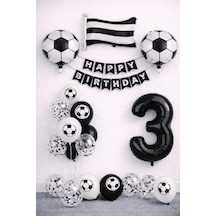 Siyah Beyaz Futbol Temalı 3 Yaş Doğum Günü Balon Seti Beyaz - Siyah