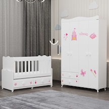 Elegant Beşik Ve Yıldız 4 Kapaklı Dolap- Prenses Beyaz