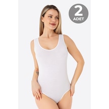 Arma Yıldız Beyaz 2'li Kadın Çıtçıtlı Atlet / Body Kalın Askılı Pamuklu Likralı beyaz