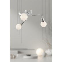 Urmora 3 Lü Cam Küre Modern Avize Salon & Oturma Odası Avizesi Krom