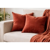 Esna Home Mobilya Kırlent Kılıfı, 2 Li Set Baby Face Kadife Kumaş, 45x45 Cm, Kiremit Kırmızısı, Minimalist Stil Diğer