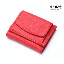 Kırmızı Bayanlar Hakiki Deri Japon Zengin Kumaş Rfid Sikke Çanta Mini Kısa Cüzdan