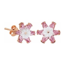 Gümüş Pembe Lotus Çiçeği Küpe Çok Renkli