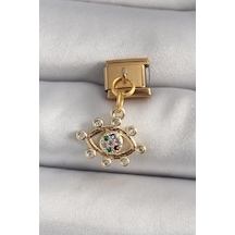 316l Çelik Gold Renk Sallantı Zirkon Taşlı Göz Model Nomination Charm Renk Renk
