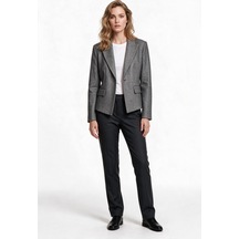 Ekol Kadın Çentikli Yaka Tek Düğmeli Blazer Ceket Yün Karışımlı Gri