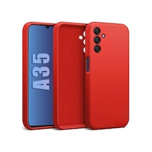 Samsung Galaxy A35 İle Uyumlu Kadife Astarlı Kırmızı Mat Silikon Kılıf İnce & Esnek, Leke Ve Suya Dayanıklı