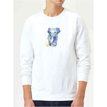 Vip Com Elephant Baskılı Beyaz Erkek Örme Sweatshirt