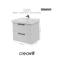 Creavit D20 65 Cm İki Çelmeceli Lavabo Dolabı Beyaz Lake Kapak Antrasit