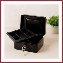 Storeşahin Anahtarlı Metal Para Kutusu 15x12x8 Cm - 6 Bölmeli Taşıma Kulplu Shn0720