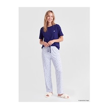 LC Waikiki Alıta Cıty Farkıyla Lcw Dream Mavi Penye Desenli Kısa Kollu Kadın Pijama Takım Mavi - 929503409 Mavi