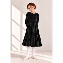 Angel&co. Girls Clothing Kadife Kız Çocuk Midi Elbise Siyah Siyah
