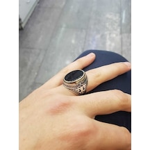 Gümüş Oval Oniks Taşlı Erkek Yüzük Beyaz
