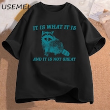 Flood Of Style Bu Ne Ve Harika Değil T Shirt Erkekler Komik Rakun Meme T-shirt Boy Çöp Panda Merch T-shirt G Siyah