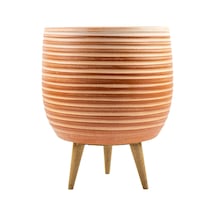 Bitki Tasarımı Ev Dekorasyon Yan Çizgi Desenli Toprak Saksı Saksılık Salon Çiçeklik 3 Ayaklı - 19 Cm 50 x 22