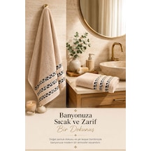2 Parça Banyo Havlu Seti %100 Pamuk Leopar Deluxe 70x140 Cm + 50x90 Cm Bej