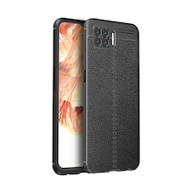 Zhd Oppo Uyumlu A73 Kılıf Focus Derili Silikon Siyah
