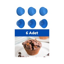 Mavi 6'lı Silikon Mini Browni Kalıbı - Muffin Kalıbı 6 Adet Cupcake Kek Kalıbı Silikon Mavi Diğer