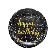 Roll-up Doğum Günü Işıltılı Siyah Happy Bithday Yazılı Karton Tabak - 22 Cm. - 8 Adetlik 1 Paket Pembe