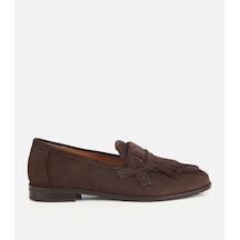 Hotiç Kadın Süet Deri Kahverengi Püskül Detaylı Klasik Loafer