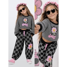 Deno Kids Denokids Kız Çocuk Eşofman Takım Crop Sweatshirt - Damalı Bol Eşofman Altı Oversize Kışlık 4-10 Yaş Çok Renkli