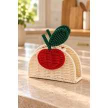 Örme Masaüstü Peçetelik Dekoratif Rattan Peçetelik Beyaz
