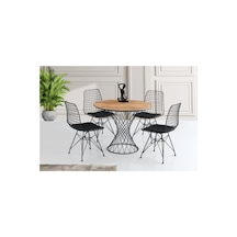 Erezogullari_Mobilya Yuvarlak Mutfak Masası Ve 4 Adet Sandalye 90Cm Mermer Desen
