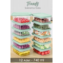 Meleni Home 12 Adet Dikdörtgen Erzak Saklama Kabı - Mikrodalgaya Uygun Düzenleyici Organizer 740 ML Yeşil
