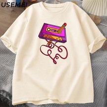 Flood Of Style 80s Kaset Bant Kalem Baskılı T-shirt 1980s Retro Vintage Gerileme Müzik T Shirt Erkek Giyim B Haki