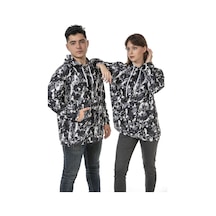 Unisex Kamuflaj Baskılı 3 İplik Oversize Kapüşonlu Sweatshirt