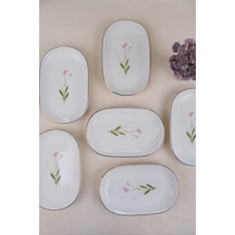 Tabak Evi Porselen Natura Çuha Altın Yaldızlı Oval Kayık Tabak 18x11x2,50cm 6 Lı Çok Renkli