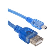 POWERMASTER USB 5 PİN ERKEK-USB DİŞİ Apple Uyumlu iPod KABLOSU MAVİ ŞEFFAF 40 CM