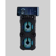 Led Işıklı Bluetoothlu Hoparlör Mikrofonlu Taşınabilir Ses Sistemi
